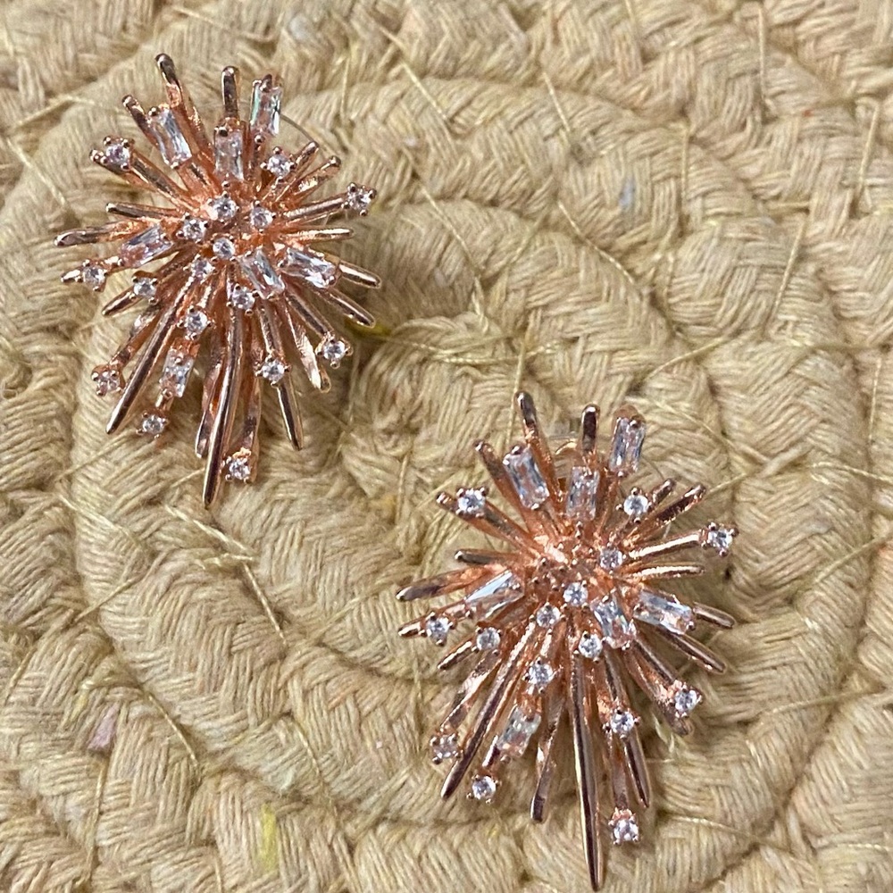 Rose Gold Rhinestone Starburst Earrings